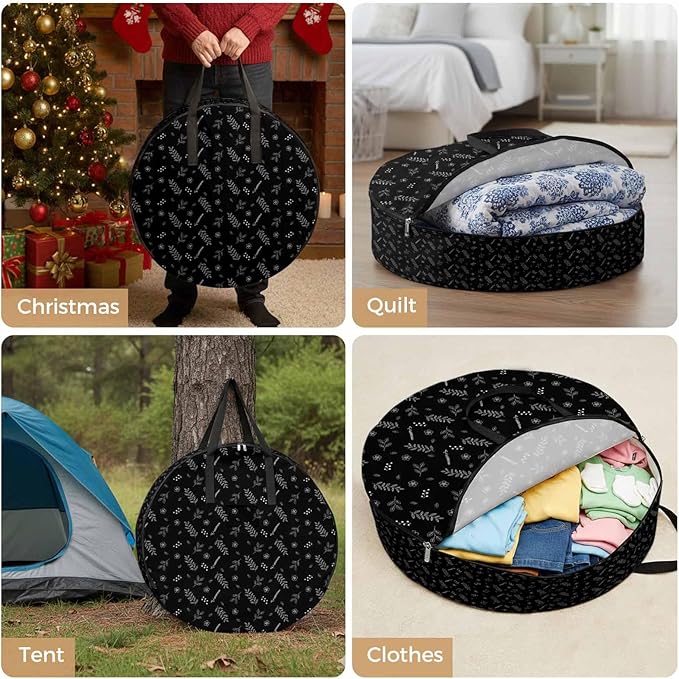 Storage Bag Black Wheat Ear Round Storage Totes Bins Closet Organizers with Zippers & Handle Floral Leaf Plant Clothes Storage Container for Bedroom Dorm Space Saving Packing Supplies Moving Bags