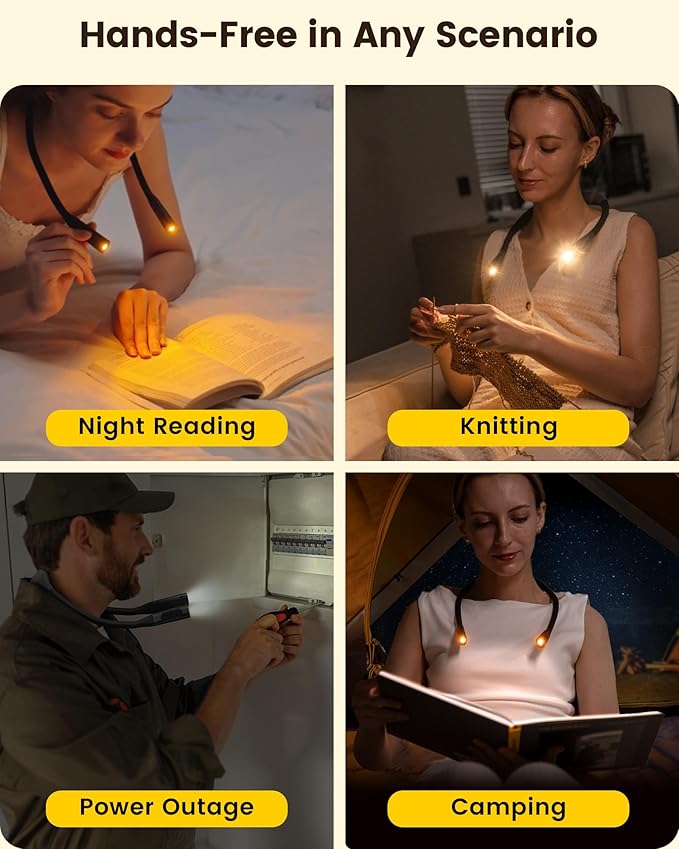 Glocusent Neck Book Light, 1200mAh Rechargeable Neck Reading Light, Hands Free Book Lights for Reading at Night, 5 Colors & 5 Brightness, Private Lightweight Book Reading Light in Bed for Book Lovers