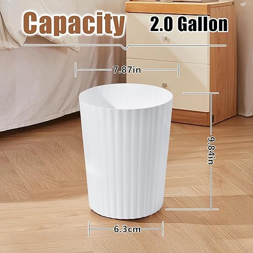 Versatile 2 Gallon Plastic Trash Can - The Compact Bin for Bathroom, Kitchen, or Home Office - White