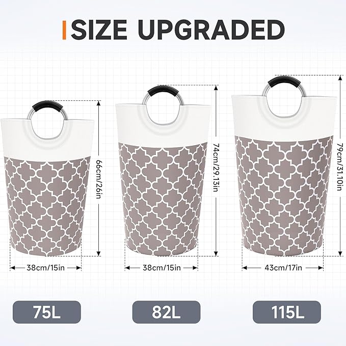 Fabspace Large Laundry Basket Laundry Hamper Bag Washing Bin Clothes Bag Collapsible Tall with Handles Waterproof Travel Bathroom College Essentials Storage for College Dorm, Family (Khaki) 82L