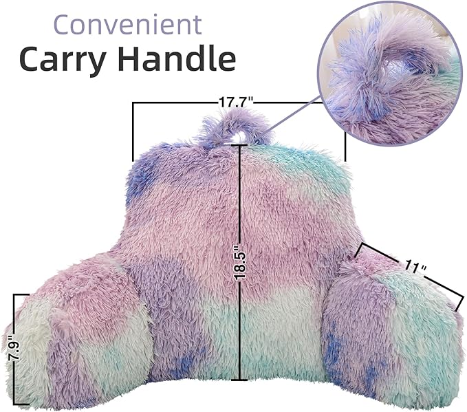 A Nice Night Faux Fur Reading Pillow Bed Wedge Large Adult Children Backrest with Arms Back Support for Sitting Up in Bed/Couch for Bedrest,BluePurple,More Large