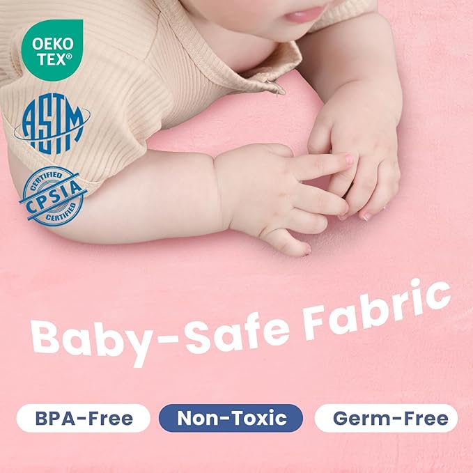 Large 79"x110" Baby Activity Play Mat for Floor,1.3" Thick Elasti Foam Cushion Mat for Tummy Time & Crawling,Non-Slip & Safe for Infants,Toddlers & Kids, for Living Room, Classroom & Playroom（Pink)