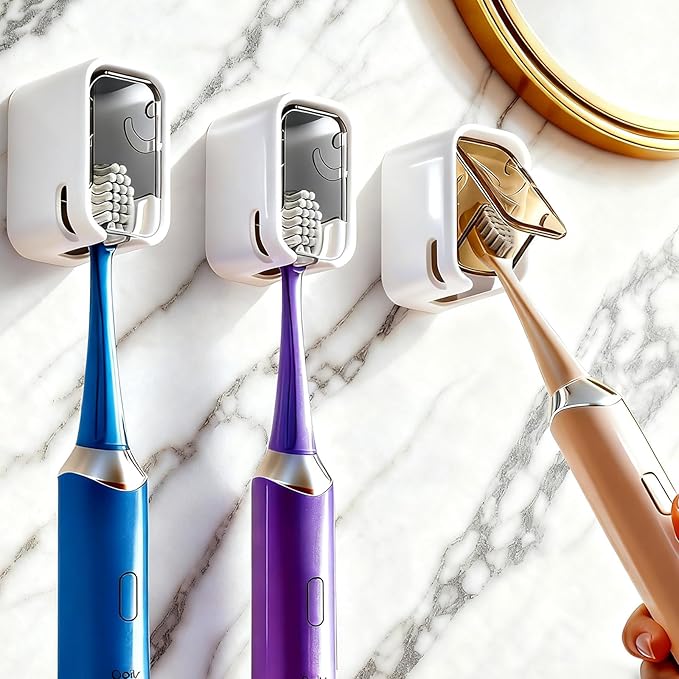 Toothbrush Holders for Bathroom - 3 Pack, Single Slot Space-Saving Design 2.0, Wall Mounted with Cover for Shower, Single Tooth Brush Holder Dispenser Storage Organizer for Family & Travel