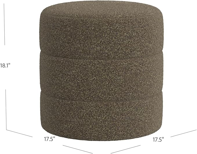 Spatial Order Upholstered Round Ottoman (No Lid, Seat Only) | Spatial Order Home Décor | Foot Rest Pouf – Dark Brown Boucle