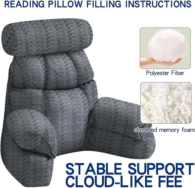 FXXUDVNIIN Back Pillow for Bed Sitting up – with 9.4" Armrest, for Reading, Gaming, Relaxing. Also Serves as tv Pillows for Sitting in Bed, Floor Pillow & Back Support for Adults.