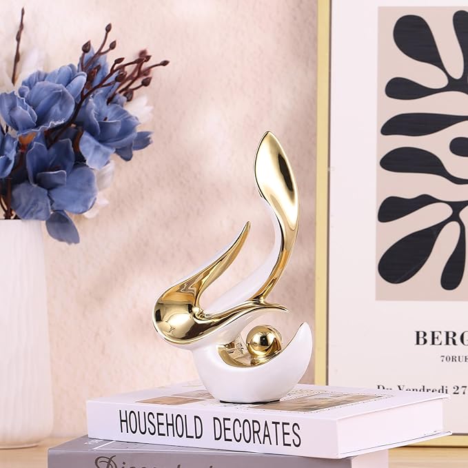 Gold Living Room Decor Table,Sculptures Home Decor,Modern Abstract Art,Dinner Table Centerpiece Decor,Ceramic Statue and Figurines Decorations Accent,Adorno para Mesa Comedor (White Gold)