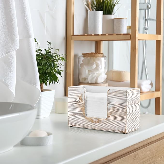 Paper Towel Dispenser Countertop, White Washed Wood Bathroom Paper Towel Holder, Napkin Holder for Kitchen, Countertop Multifold C-Fold, Z-Fold, Trifold Paper Hand Towel Dispenser for Toilet