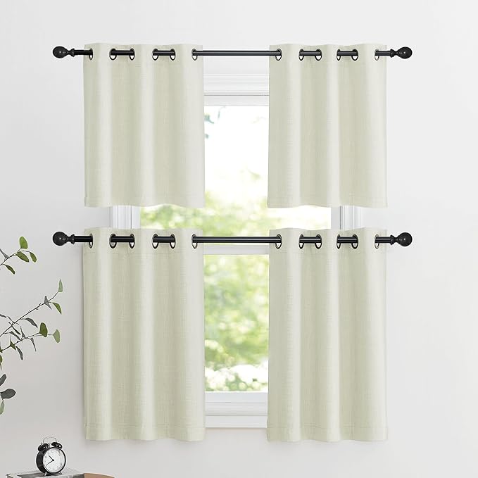 NICETOWN 36 inches Long Curtains for Short Window, Farmhouse Faux Linen Kitchen Valances for Cabinet, Small Tiers for Bathroom Window Covering, 2 Panels, 34" W x 36" L, Natural