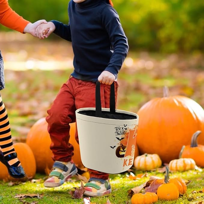 Personalized Halloween Trick or Treat Candy Bag with Name Custom Text Party Tote Bucket Halloween Candy Basket Gift (Bag-2)