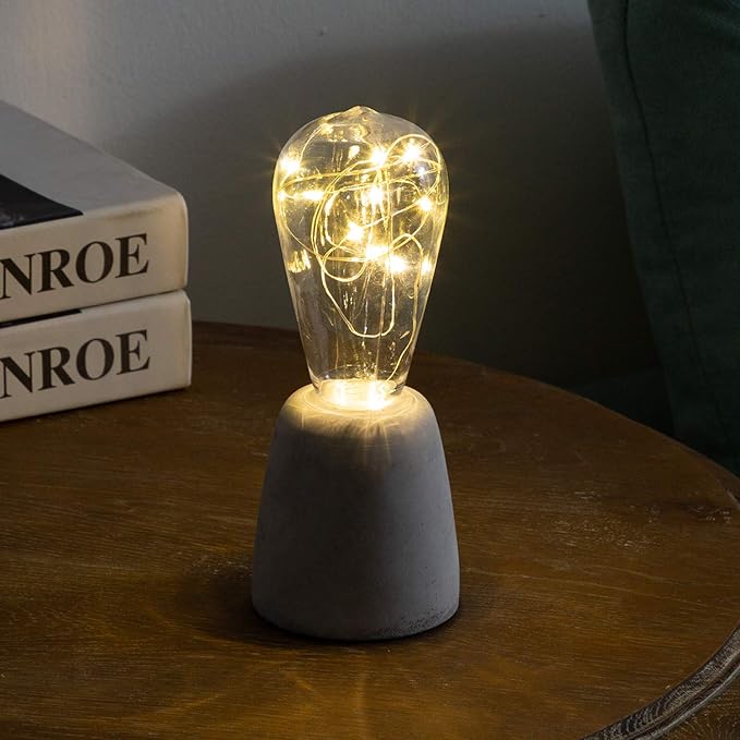 walsport Small Table Lamp Edison Bulb, Concrete Cement Grey Base Nightstand Bedside Lamp, Industrial Minimal Style for Cafe Shop Home Decor Christmas Birthday Gift