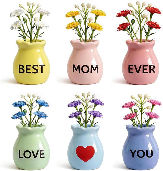 Mother's Gifts for Mom Birthday Gifts from Daughter Son - 6 Pcs Refrigerator Magnets - Mini Vase Magnets for Fridge with Artificial Flowers, Christmas Valentines Day Gifts for Moms