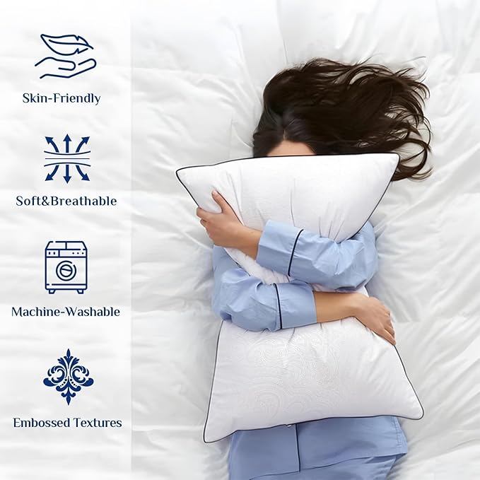 JOLLYVOGUE King Size Pillows Set of 2 for Sleeping, Soft and Supportive Bed Pillows with Down Alternative Filling for Side and Back Sleepers, Hotel Collection