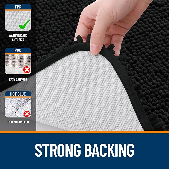OLANLY Large Bathroom Rugs 59x35, Extra Soft Absorbent Chenille Bath Rugs, Rubber Backing Quick Dry, Machine Washable Bath Mats for Bathroom Floor, Tub and Shower, Home Decor Accessories, Black