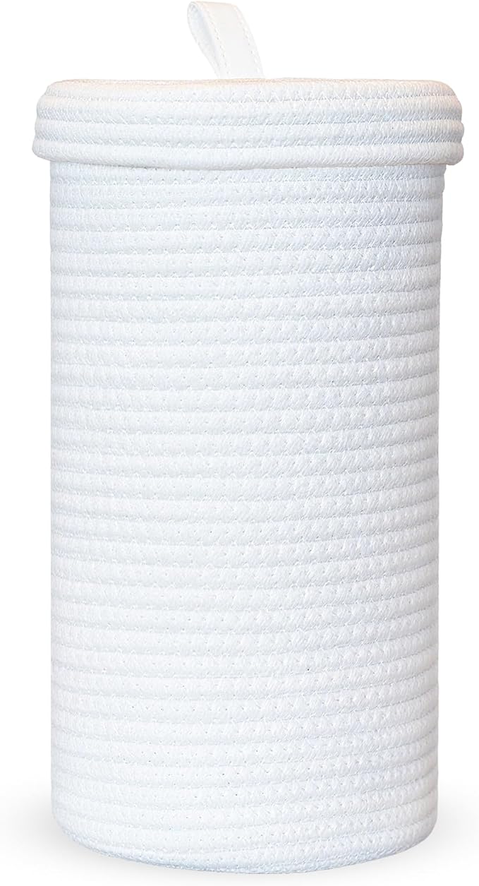 Toilet Paper Holder Handmade – Woven Cotton Toilet Paper Stand & Storage Basket with Lid, Freestanding Organizer for Bathroom, Fits 3 Mega Rolls Gradient Brown 14'' x 7''