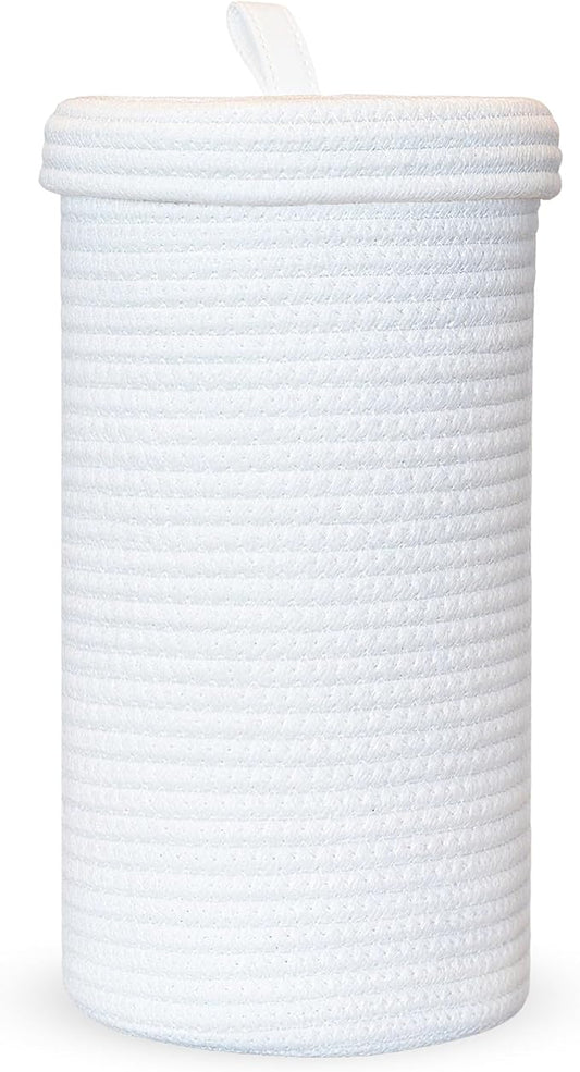 Toilet Paper Holder Handmade – Woven Cotton Toilet Paper Stand & Storage Basket with Lid, Freestanding Organizer for Bathroom, Fits 3 Mega Rolls Gradient Brown 14'' x 7''