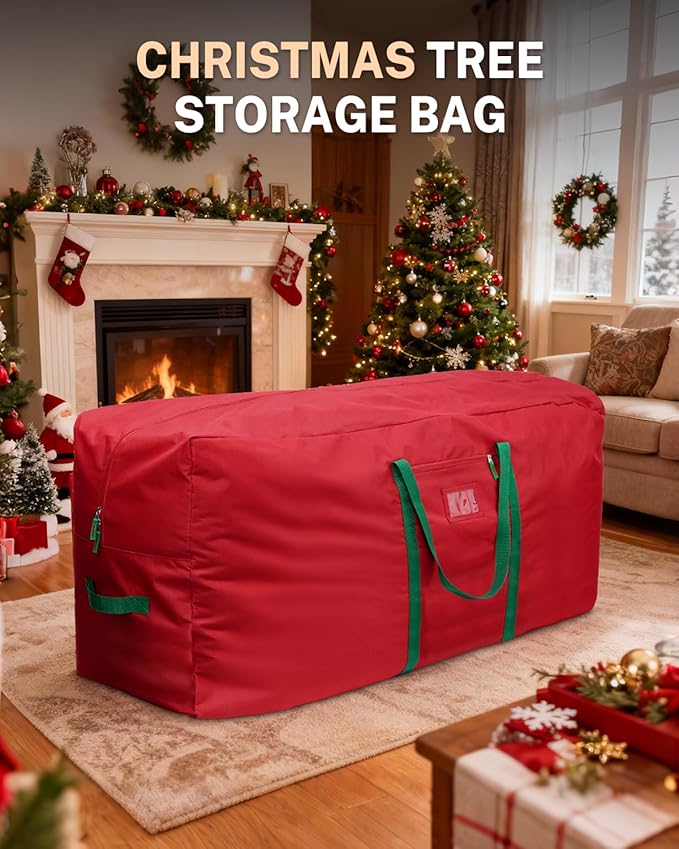 Christmas Tree Storage Bag, MaidMAX Christmas Tree Bag Fits Up to 9ft Tall, Heavy-Duty 600D Oxford Fabric Christmas Tree Storage Box with Handles, Wide Opening Tree Storage Container (Red)