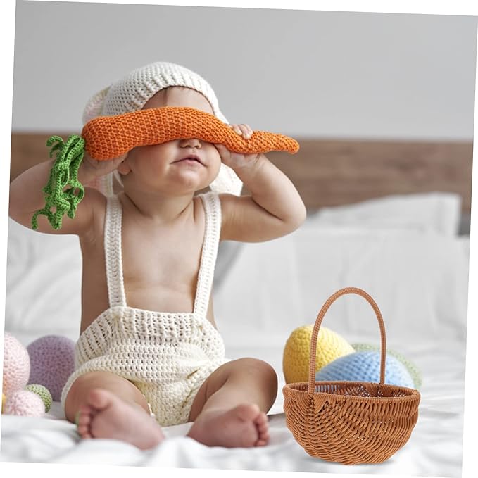 LABRIMP Rectangular Mini Woven Easter Basket with Handle for Storage Decorative Basket for Boys and Girls Parties and Home Organization for Candy and Items Storage