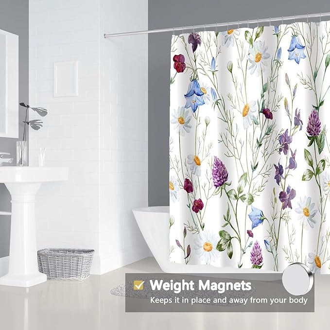 LLSCL Fabric Shower Curtain Liner with Magnets, Blue Hanging Orchid Waterproof Hotel Quality, 72 x 72 Machine Washable
