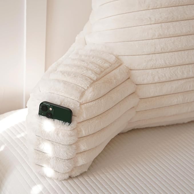 Yaoshuho Large Reading Pillow for Adults, Back Support Pillow for Sitting Up in Bed with Arms, Couch for Lounging Bedrest, Beige