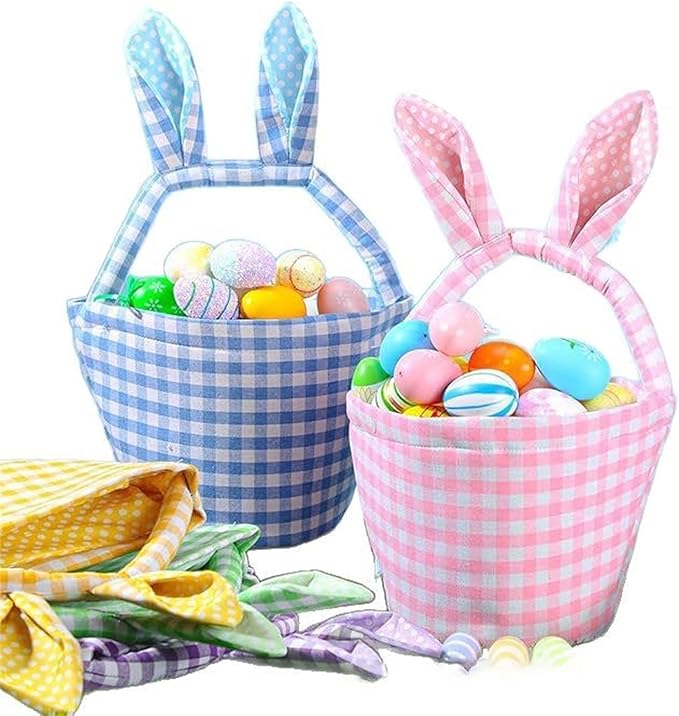 Colorful Striped Easters Basket Checkered Pattern Foldable Reusable Holiday Decors Storage Bin Striped Basket Party Supplies