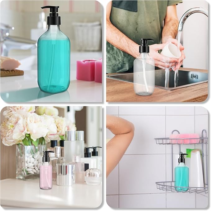 Teyssor Pump Bottle Dispenser Clear 2 Pack 300ml/10oz Empty Plastic Liquid Soap Dispensers, BPA-Free Refillable Container for Essential Oil Shampoo Lotion