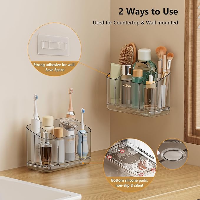 Toothbrush Holders for Bathroom Countertop Organizer, 5 Slots Large Capacity Electric Toothbrush Holder Wall-Mount for Space Saving, Tooth Brush and Toothpaste Holder with Dividers for Easy Clean