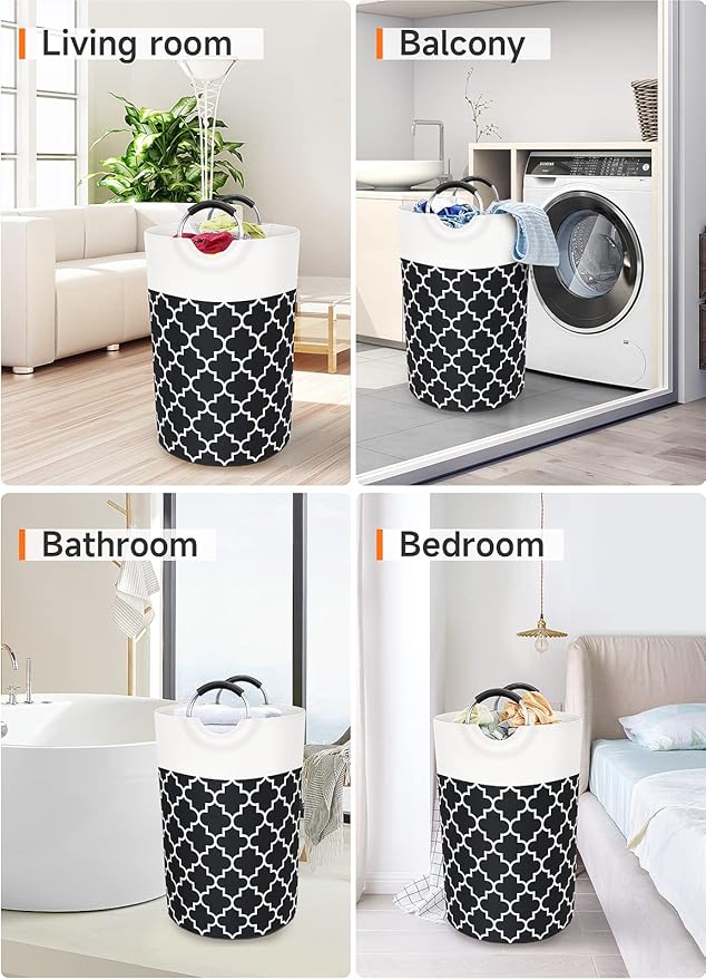 Fabspace Large Laundry Basket Laundry Hamper Bag Washing Bin Clothes Bag Collapsible Tall with Handles Waterproof Travel Bathroom College Essentials Storage for College Dorm, Family (Black) 75L