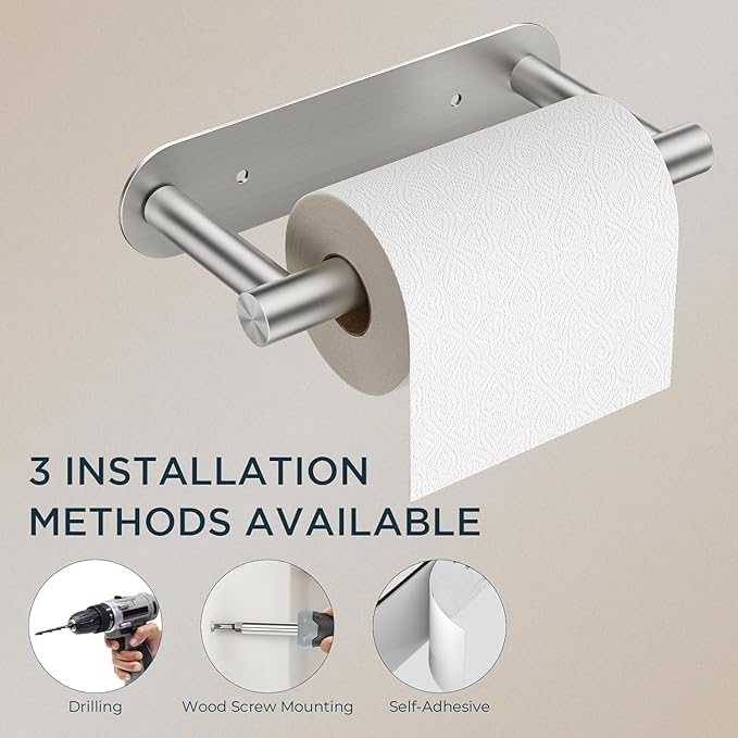 FORIOUS Toilet Paper Holder, Adhesive or Screw Wall Mount Pivoting Tissue Roll Holder for Bathroom, Stainless Steel Rustproof Self Adhesive Toilet Paper Roll Holder no Drilling, Brushed Nickel
