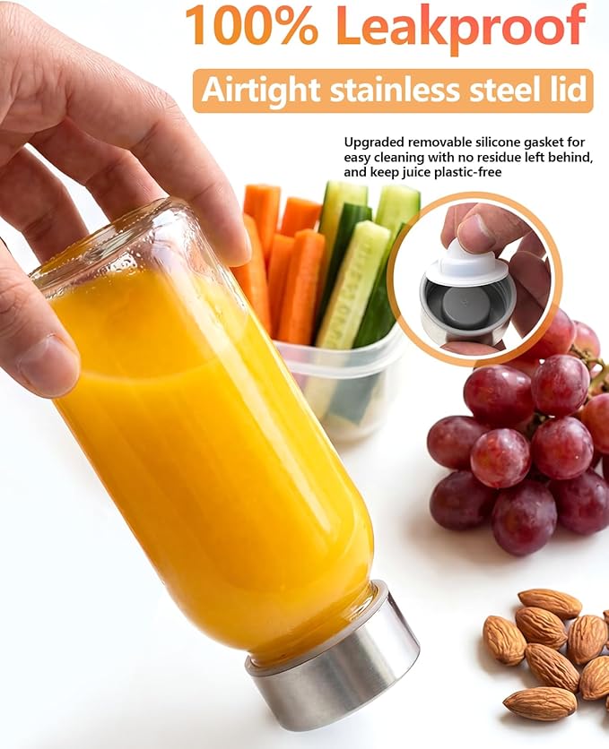 Zukro 8 oz Glass Water Bottles with Lids, Reusable Clear Juice Bottles With Stainless Steel Airtight Cap for Juicing, Ginger Shot, Milk, 250ml Leak Proof Small Smoothie Container, BPA Free, Set of 8