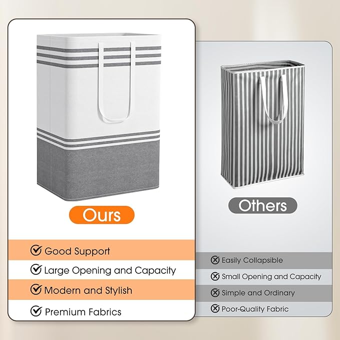 2 Pack Large Laundry Baskets, Laundry Hampers, Freestanding Waterproof Collapsible Clothes Bags with Reinforced Handles - Foldable Dirty Clothes Basket for Dorm, Bathroom, Room (Grey/75L)