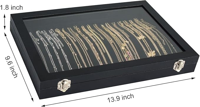 Siveit Premium Necklace Organizer Box - 20 Hooks Jewelry Tray with Transparent Lid - Display Box for Necklaces, Pendants - Suitable for Women and Girls (Black)