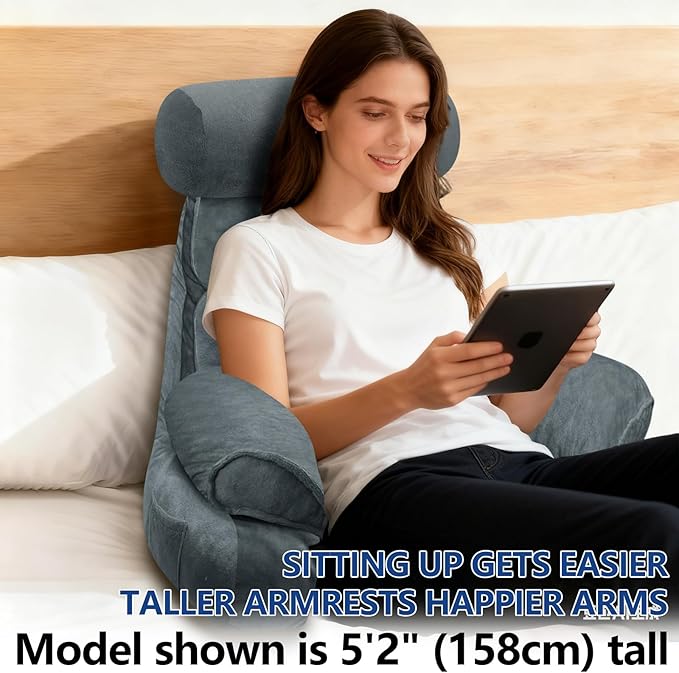 FXXUDVNIIN Back Pillow for Bed Sitting up – with 9.4" Armrest, for Reading, Gaming, Relaxing. Also Serves as tv Pillows for Sitting in Bed, Floor Pillow & Back Support for Adults.