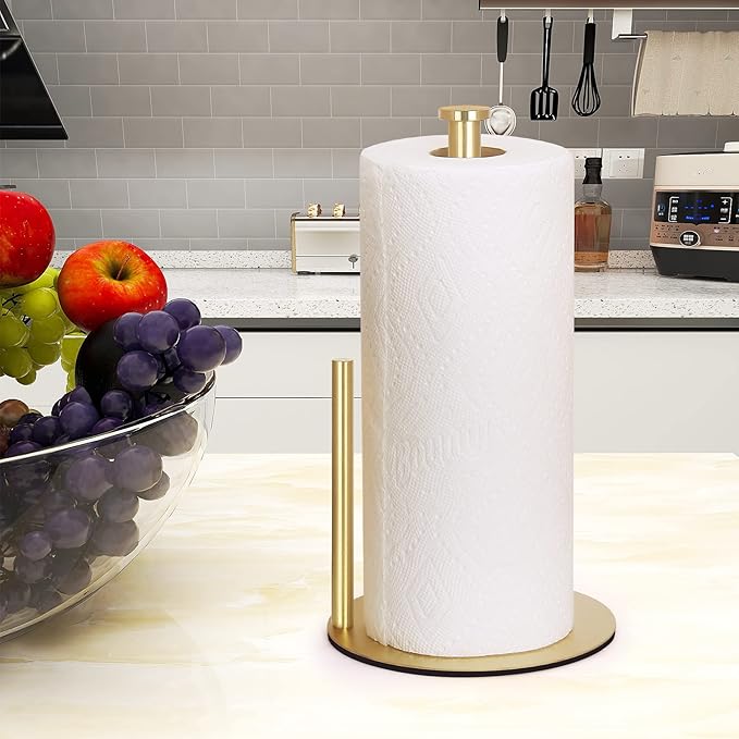 OBODING Gold Countertop Paper Towel Holder, Stainless Steel, Modern Kitchen and Bathroom Organization