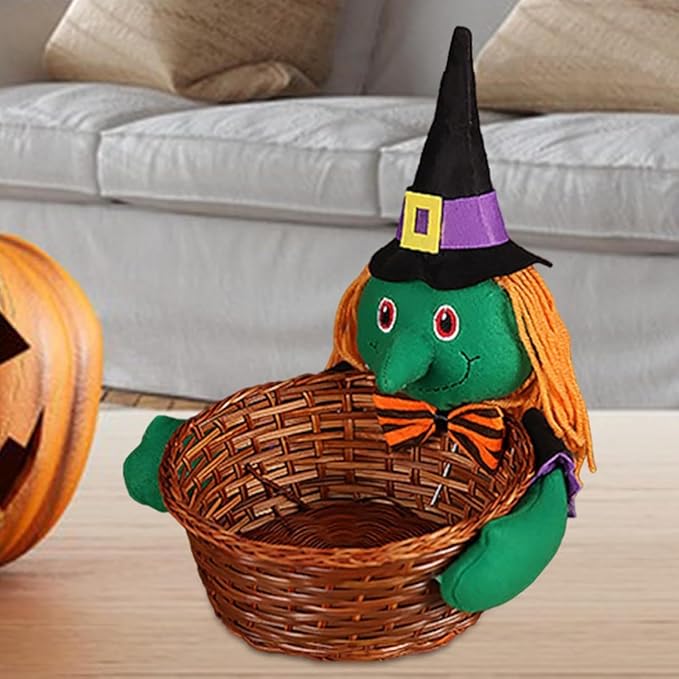 Halloween Storage Basket Woven Halloween Figure Candy Basket Decorative Storage Organizer for Festivals Party Supplies - Green