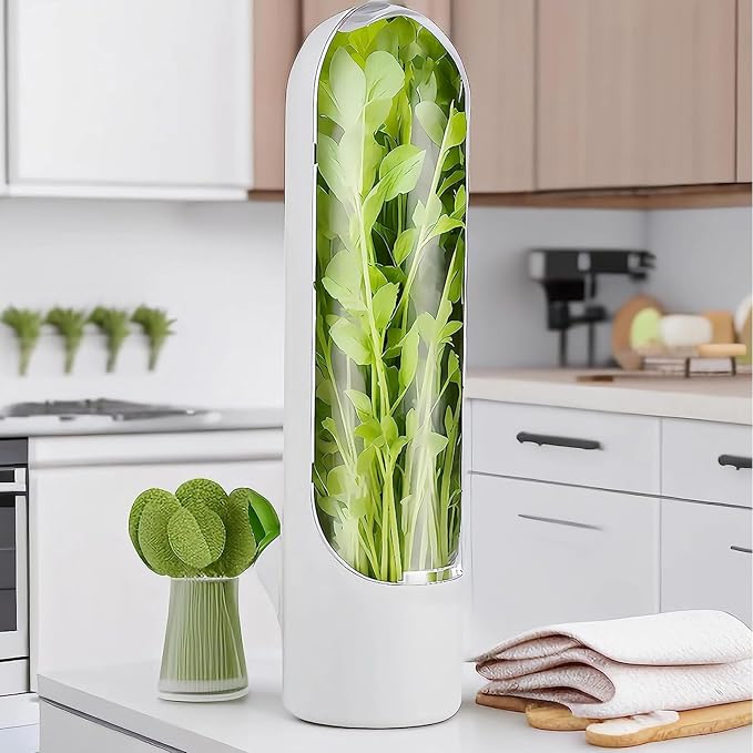 Herb Saver for Refrigerator, Herb Saver Pod Cilantro Containers for Refrigerator, Fresh Herb Keeper for Cilantro, Parsley, Asparagus, Mint, Keeps Vegetables for 2-3 Weeks (2PCS)