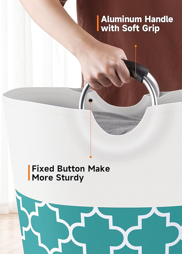 Fabspace Large Laundry Basket Laundry Hamper Bag Washing Bin Clothes Bag Collapsible Tall With Handles Waterproof Travel Bathroom College Essentials Storage For College Dorm, Family (Green)115L