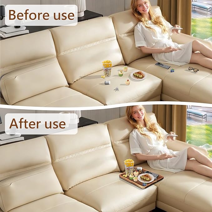 2PCS Sofa Tray, Solid Wood Tray Table Foldable, Couch Desk No Odor for Drinks Snacks Phone Remote Control (Square-Shaped)