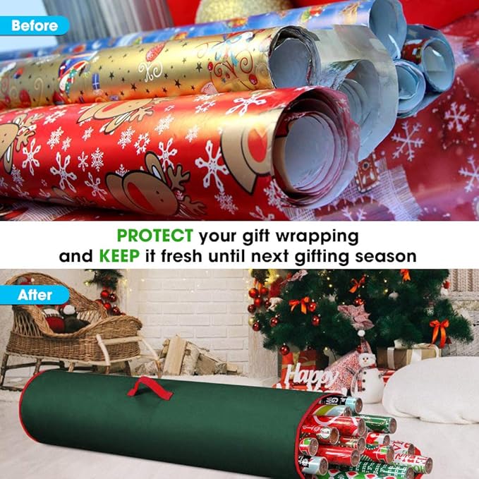 Primode Wrapping Paper Storage Bag | Wrapping Paper Organizer Under Bed for Storing Multiple Rolls of Gift Wrap, 40” Length Container Constructed of Durable 600D Oxford Material (Green)