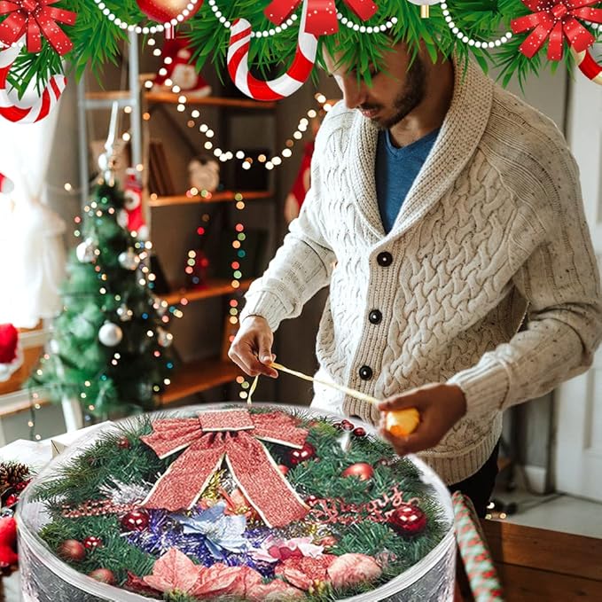ProPik Christmas Wreath Storage Bag 36" - 2 Pack Clear Christmas Wreath Storage Container- Garland Artificial Holiday Wreath Storage Holder - Water Proof Transparent PVC with Handles (36 Inch, White)