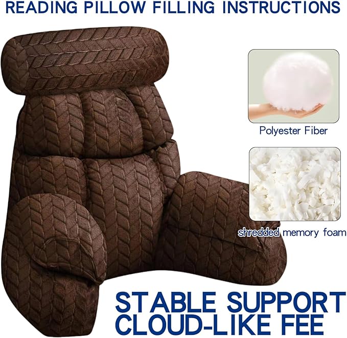 FXXUDVNIIN Back Pillow for Bed Sitting up – with 9.4" Armrest, for Reading, Gaming, Relaxing. Also Serves as tv Pillows for Sitting in Bed, Floor Pillow & Back Support for Adults.