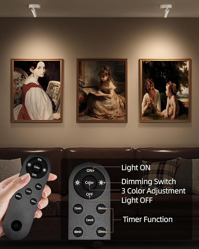 EZVALO Spot Lights Indoor, 5500mAh Rechargeable Plants Spotlights with Remote, Wireless Mini Art Accent with Timer＆Dimmable, 3CCT, Uplights Indoor for Plants, Display, Artwork (4Pack-White)