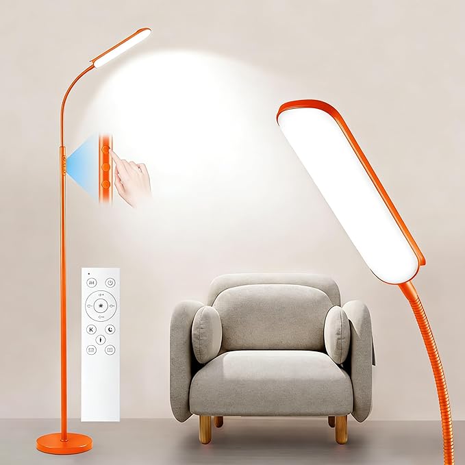 Yikuneng Dimmable LED Floor Lamp, Super Bright Reading Lamps Floor Standing lamp with Remote & Touch Control, Orange