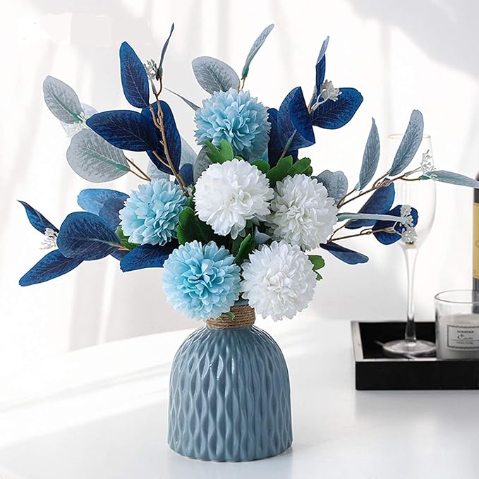 Artificial Flowers with Ceramic Vase Faux Hydrangea Flower Arrangements Table Centerpieces for Home Garden Party Wedding Decoration