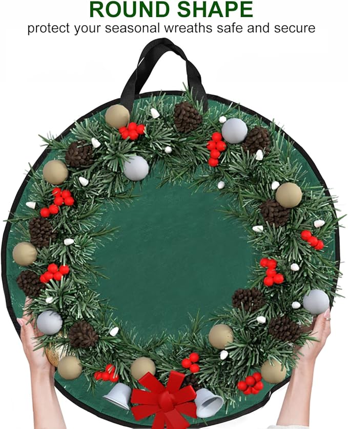 ProPik Christmas Wreath Storage Bag 36" - Garland Holiday Container with Tear Resistant Material - Featuring Heavy Duty Handles and Transparent Card Slot - 2 Pack (36 Inch, Green)