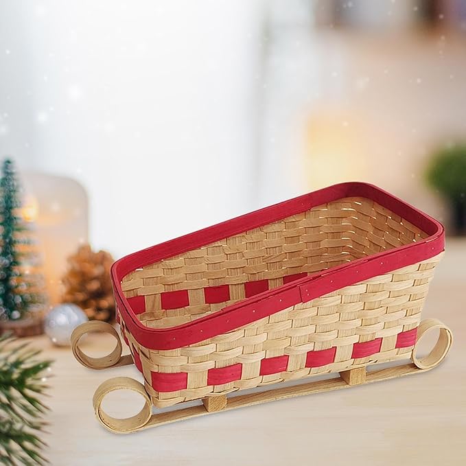 Sled Ornament Desktop Sundries Organizer Christmas Candy Basket Woven Storage Baskets Food Snack Container for Parties Dinner, 34x20x18cm