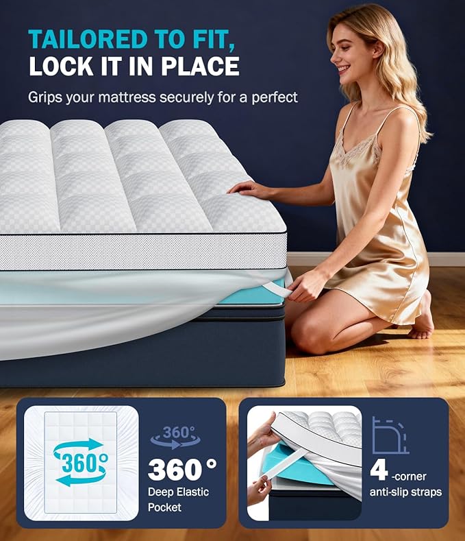 Dual Layer 4 Inch Memory Foam Mattress Topper Twin Size, 2" Cooling Gel Memory Foam & 2" Plush Pillow Top, CertiPUR-US Mattress Pad Cover Medium Support for Pressure Relief, Deep Pocket, White