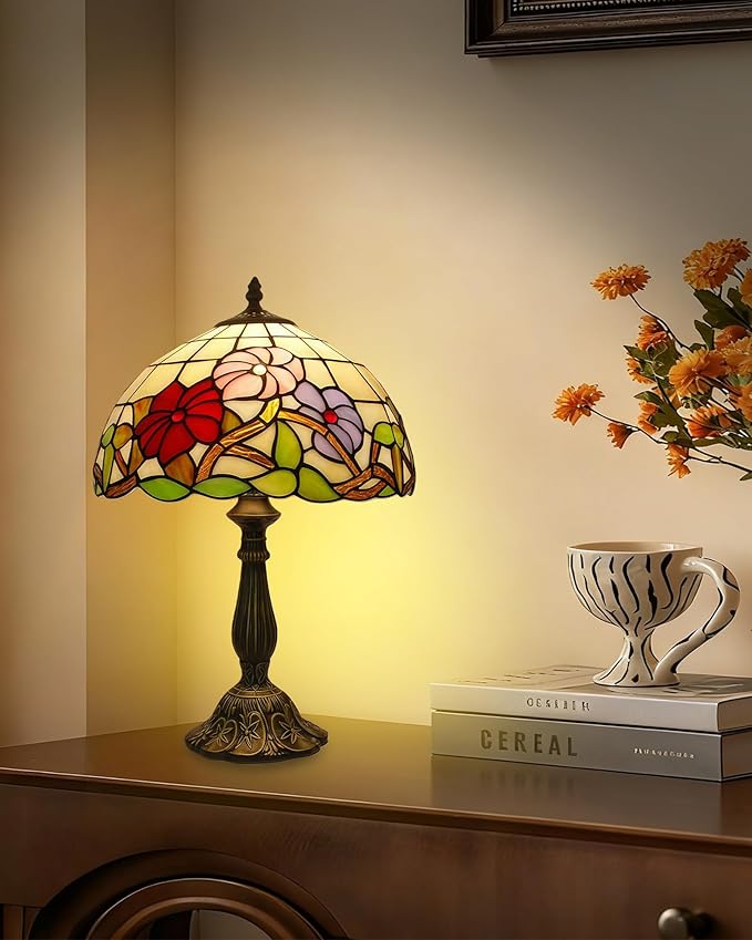 Tiffany Lamp Stained Glass lamp Bedside Table Lamps for Living Room Bedroom Dorm Kitchen Home Decor Festival Birthday Gift,12 inches Morning Glory (LED Bulb Included)