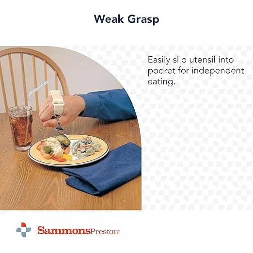 Sammons Preston Heavy-Duty Utensil Holder, Large/X-Large 3-3/4"- 4-3/4" knuckle width; universal cuff strap supports limited grip, fits most utensils, adaptive, comfortable, and latex-free