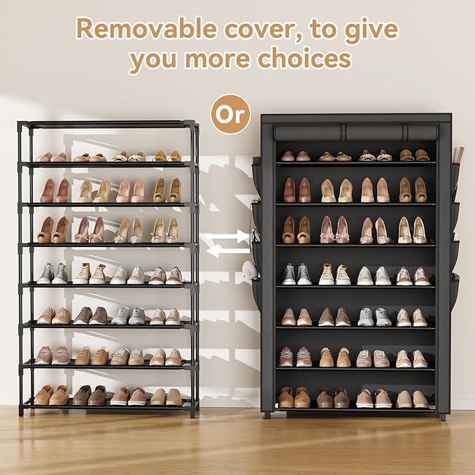 VILICK Shoe Rack with Cover, 7 Tier Shoe Organizer Storage for 32-40 Pair Shoes and Boots Large Shoe Storage Shelf Space Saving Vertical Shoe Rack for Closet, Front Door Entrance, Dorm, Garage