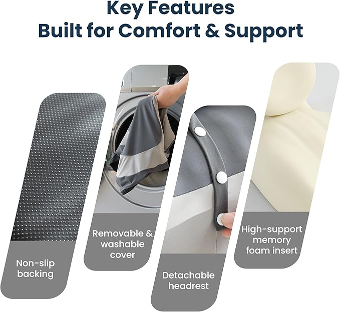 SLEEP ZONE Memory Foam Reading Pillow, Multi-Position Support Bed Pillow for Petite Adults, Reading Tools, Pillows Prone Back and Knee Support Leg Elevation with Washable Cover, Gray